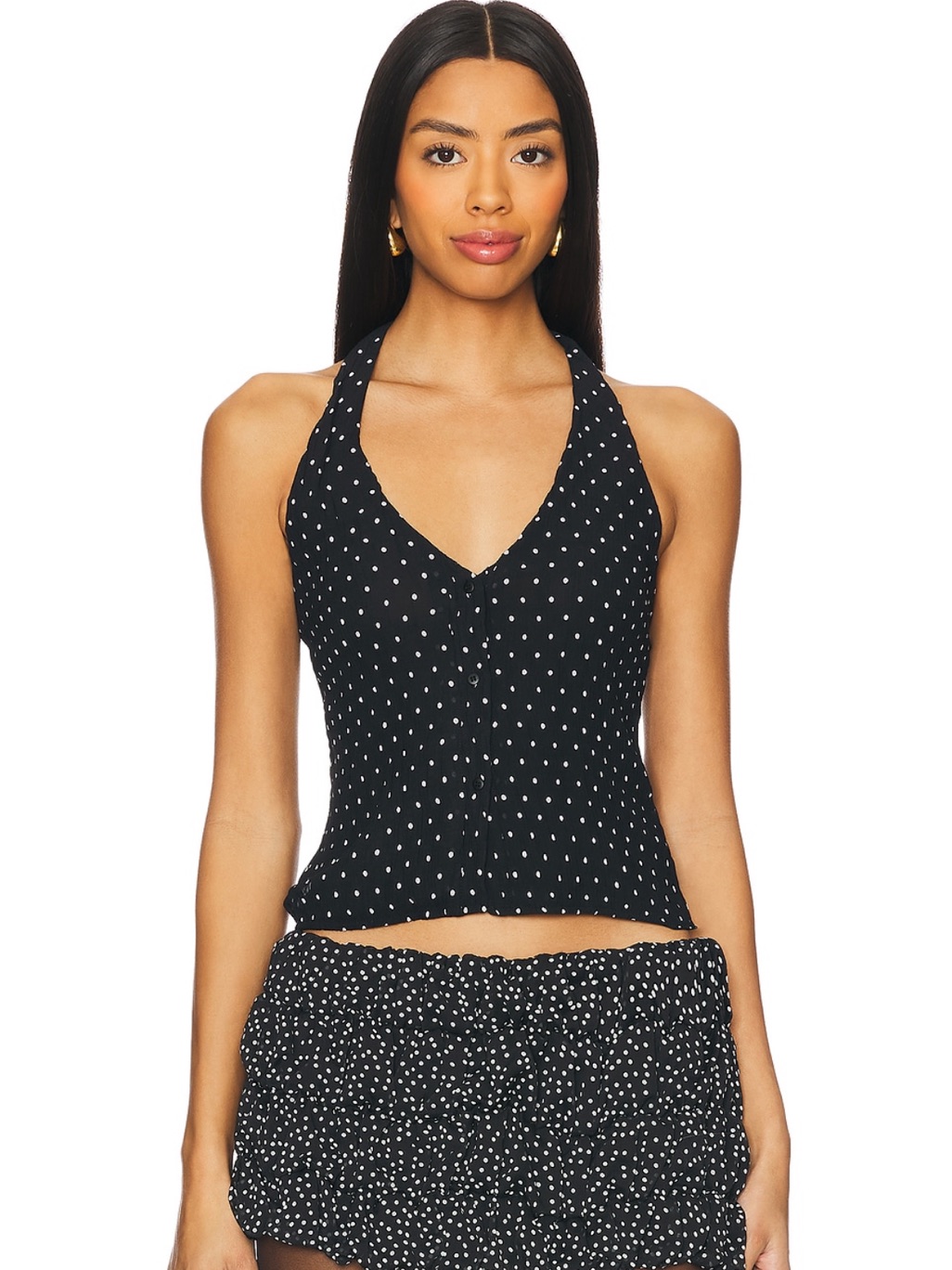 Lioness Black And White Polka Dot Halter Tank Top